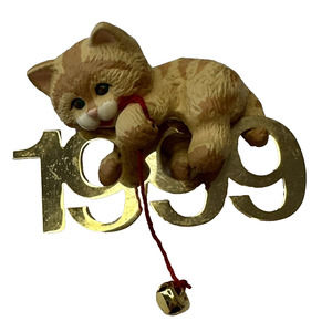 Hallmark Ornaments 1999 Fabulous Decade Tan Cat/Kitten Brass Year Discontinued